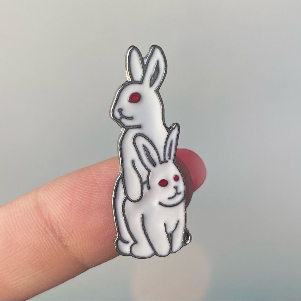 2 Evil Copulating Bunnies Enamel Pin/ Brooch Lapel